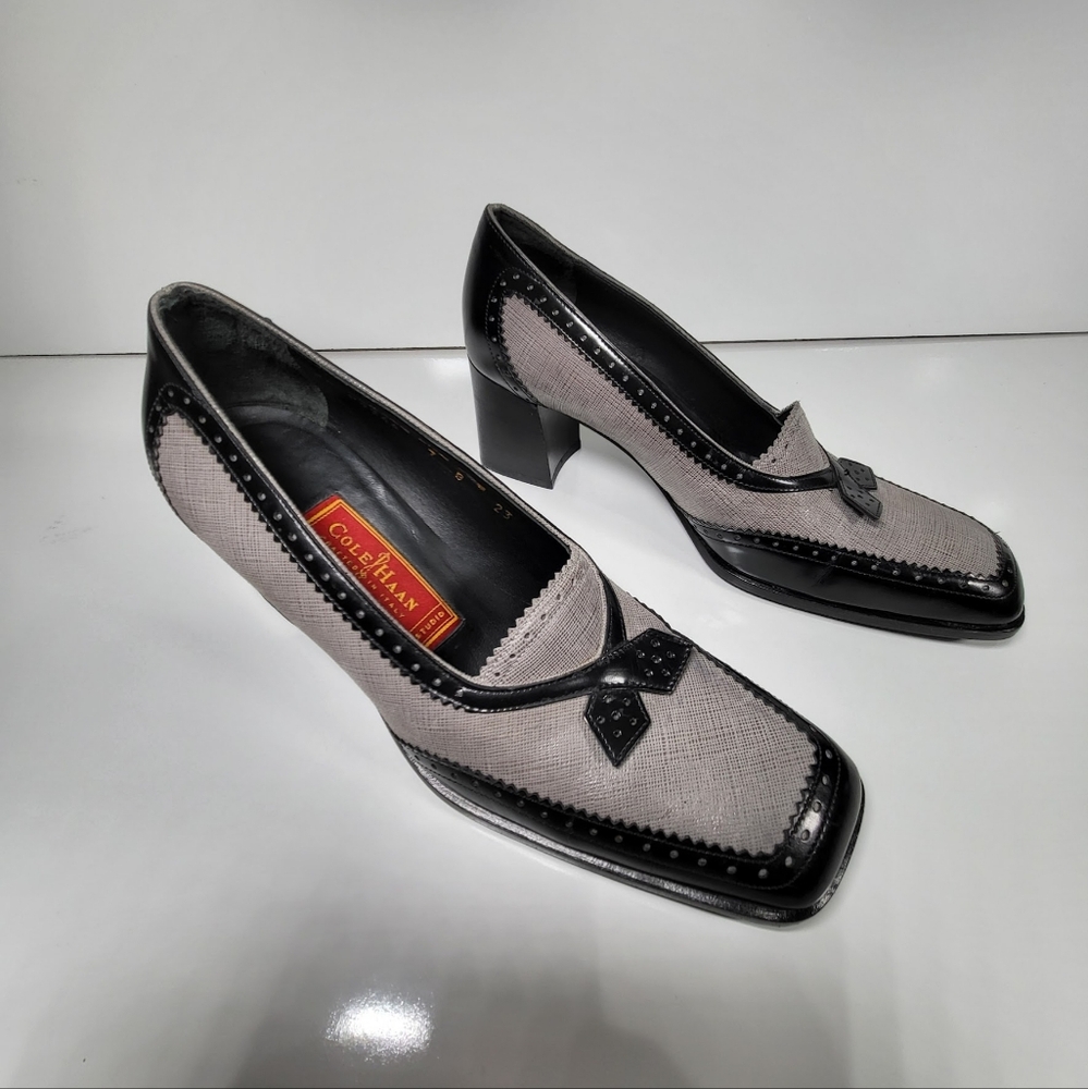 Cole Haan Studio Womens Slip On Loafer Pump Italy F9256 Heel Size 7B Grey